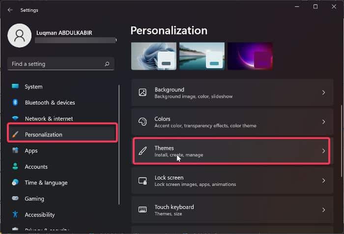 Windows Personalization Settings