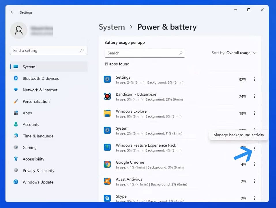 battery for background apps