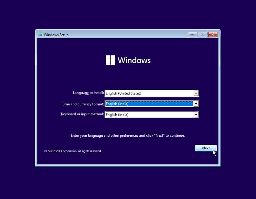 Windows 11 setup language