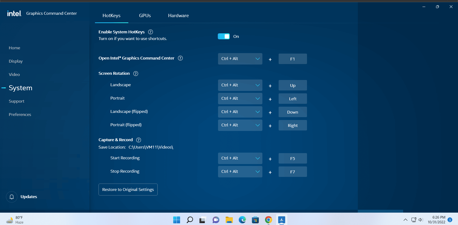 Rotate screen using Intel Command Center